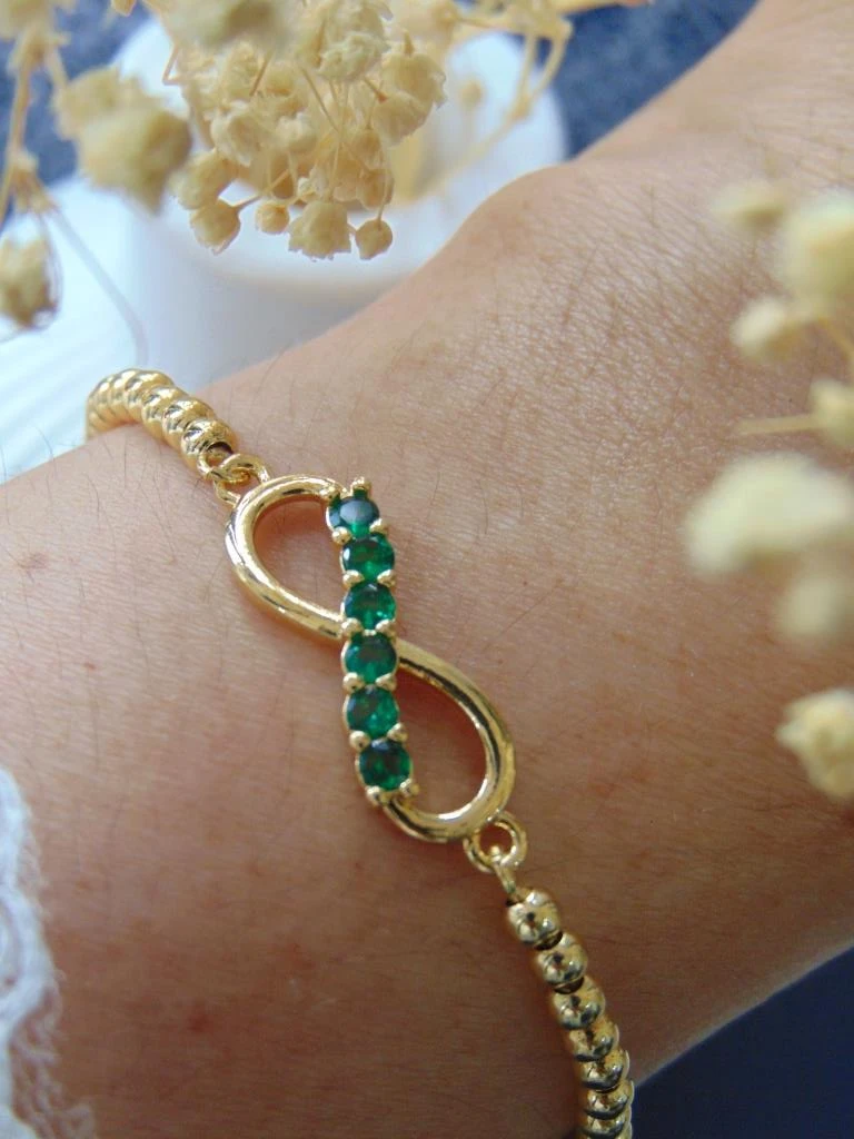 PULSERAS RODIO DOR INFINITO CIRCONES VERDES 2