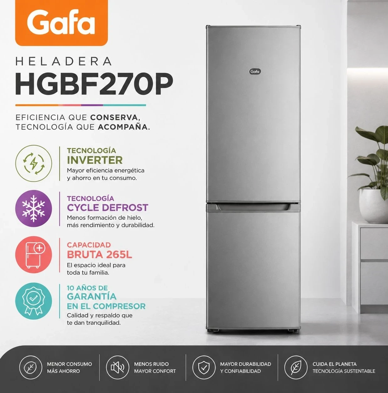 HELADERA GAFA 265LTS C/FREEZER ABAJO