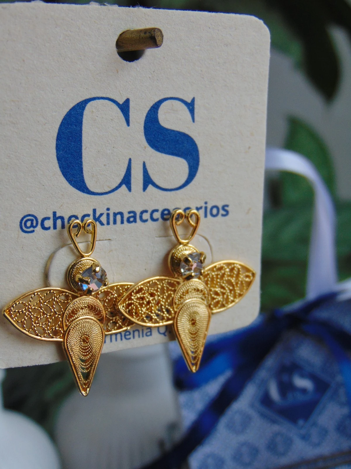 ARETE BAÑO DE ORO 24K LIBELULA FILIGRANA 2