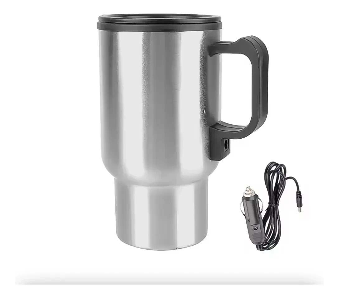 Tazón Mug 480ml Térmico Eléctrico 12v Auto, Acero  Inoxidable. Color Gris 