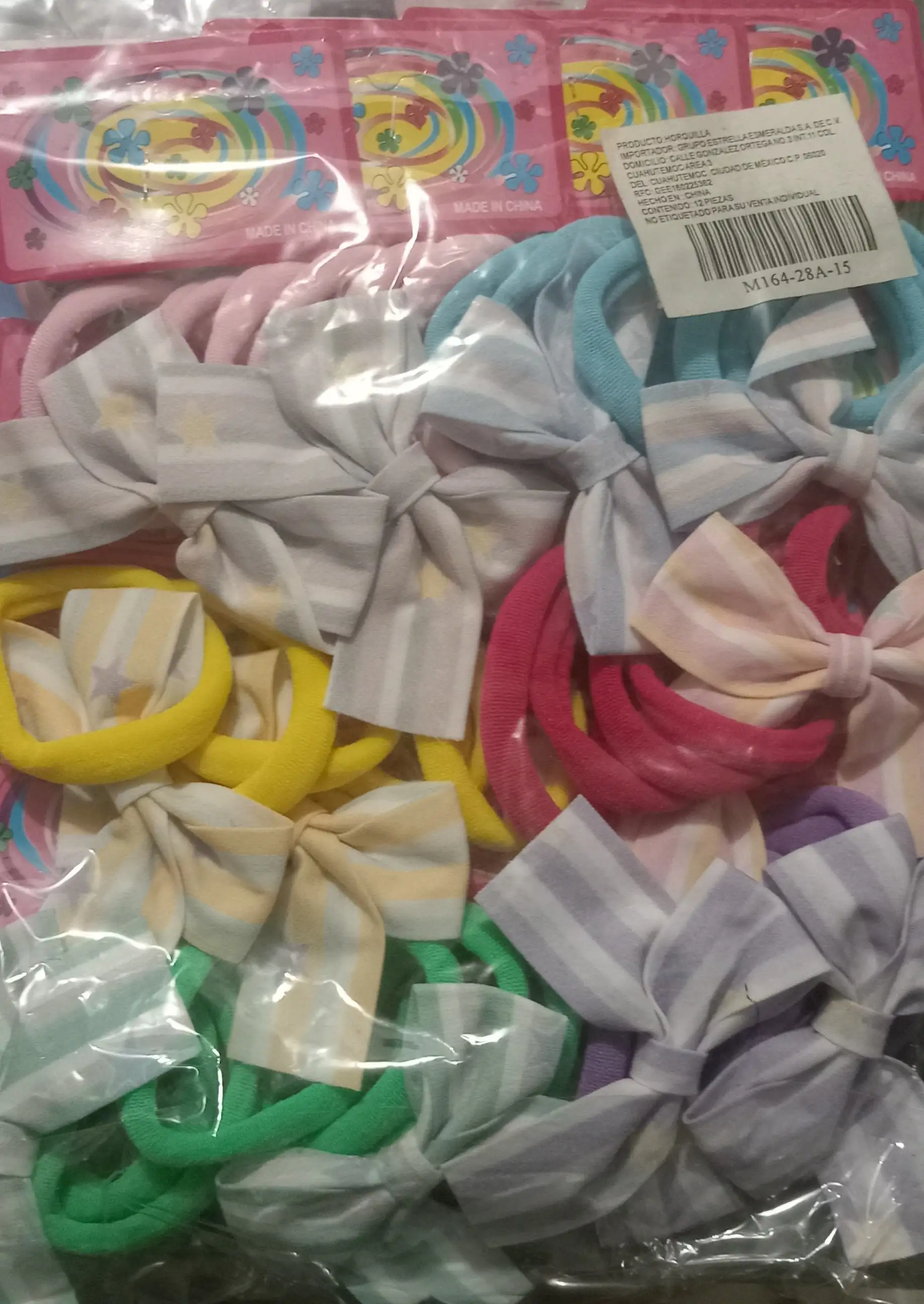 Cartón Con 3 Donas Ligas Licra Elásticas Medianas Con Moño De Colores Con Estrellas 5.5 Cm/M164-28A-15