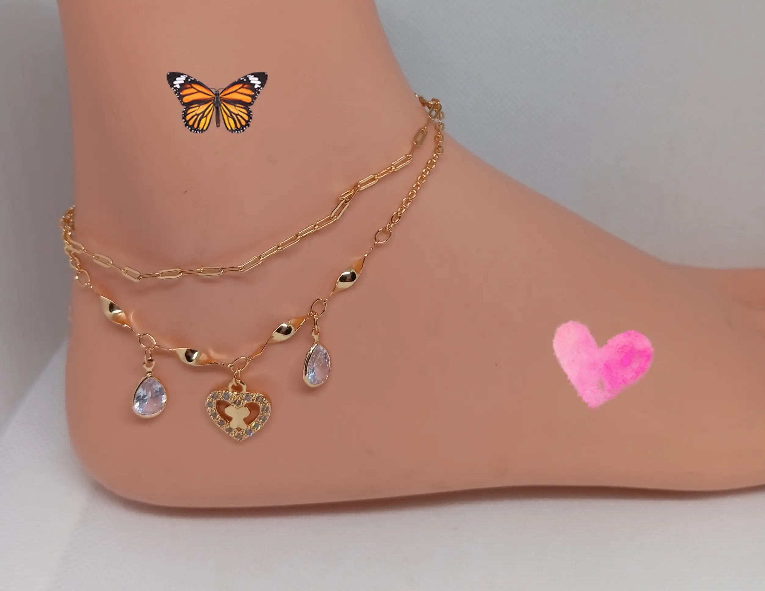 Tobillera de corazón con gotas cristal