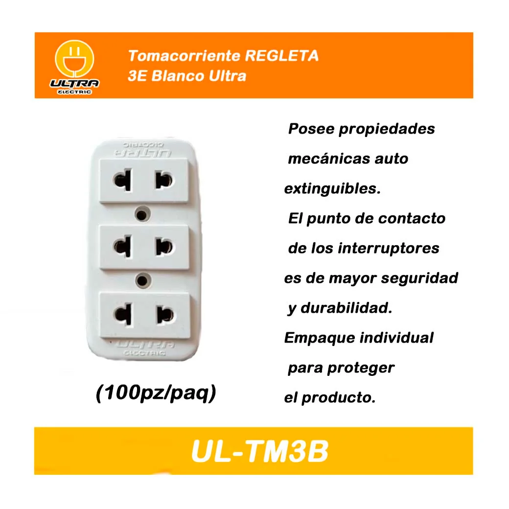Tomacorriente REGLETA 3E Blanco Ultra 15A 250V