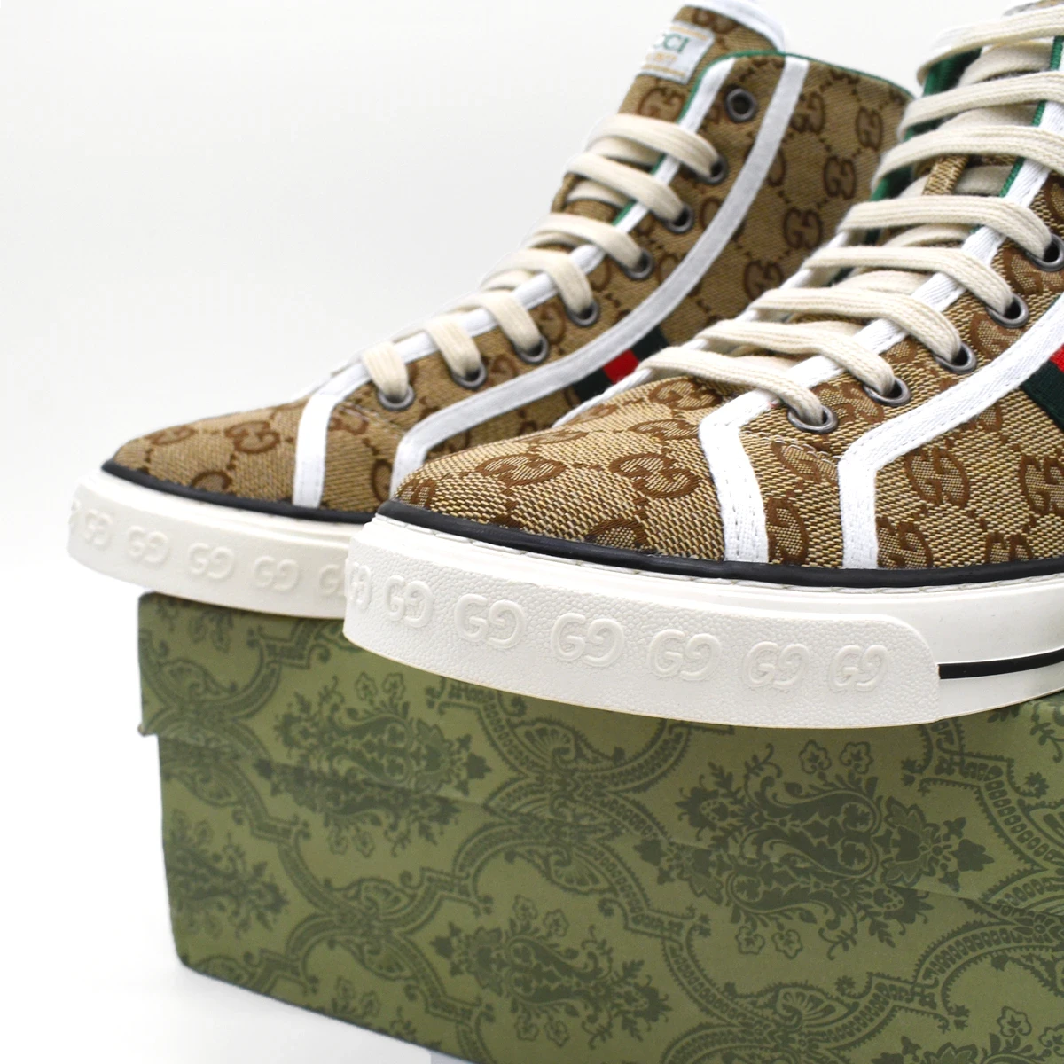 Gucci Tennis 1977 Lona Caña Alta Beige GG Estampado 4