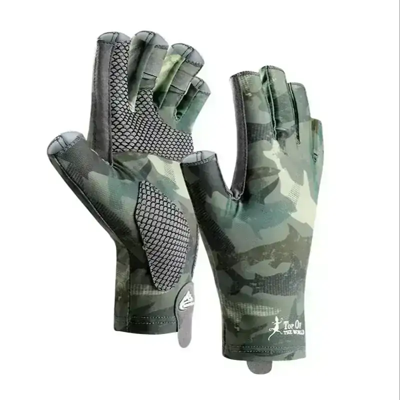 Guantes Pesca Con Protección Solar Verde Camuflaje Sin Dedos