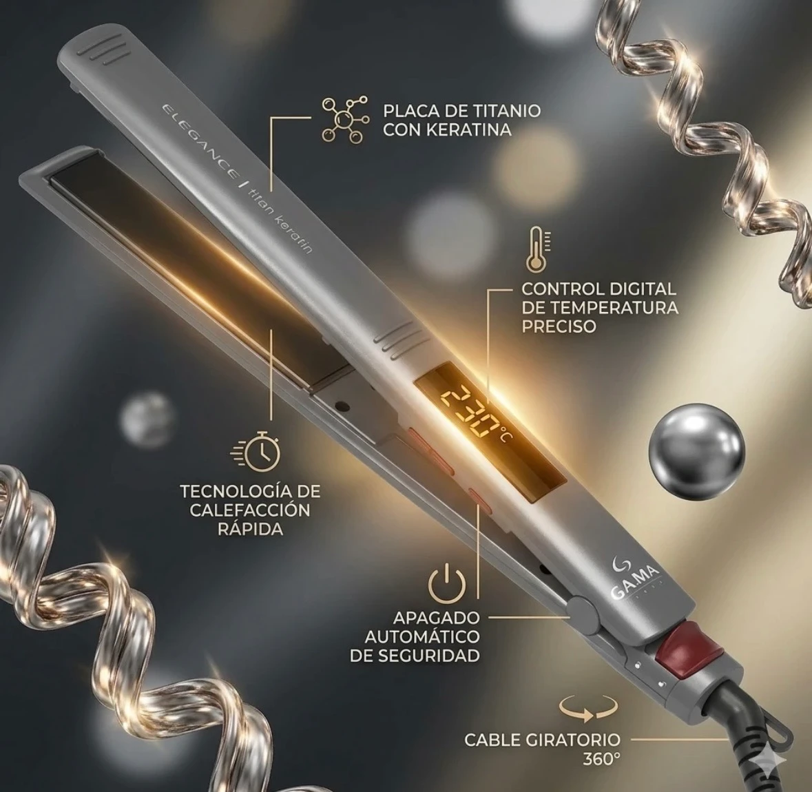 PLANCHITA DE PELO GAMA ELEGANCE LED TITAN KERATIN