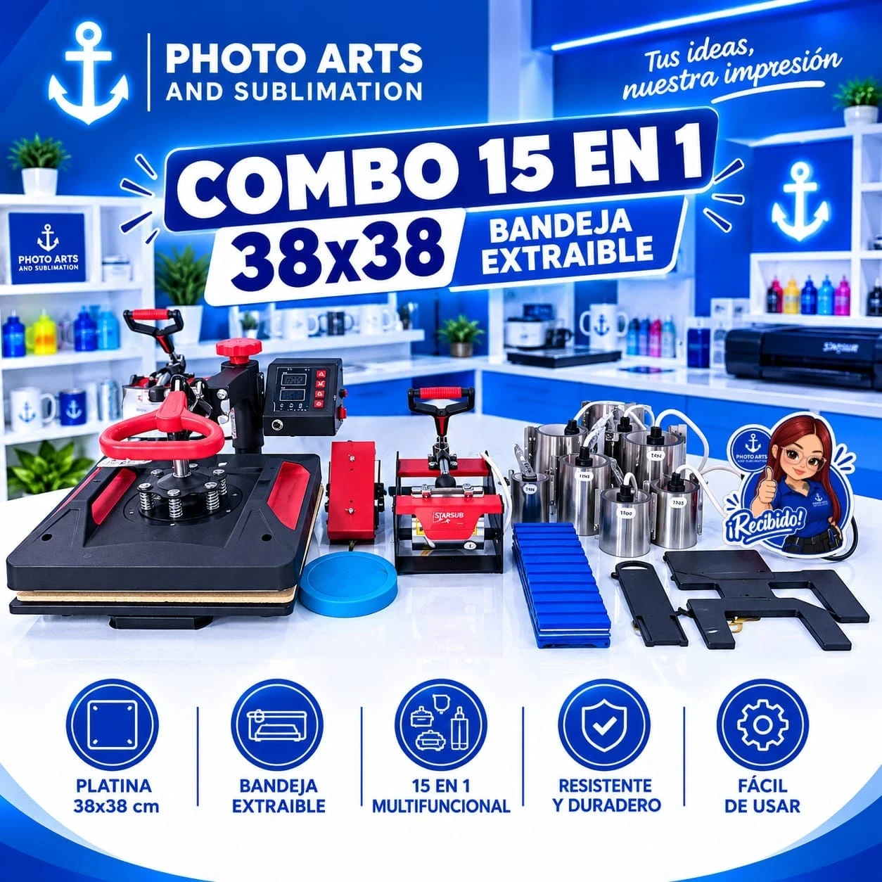 Combo 15 en 1 38x38 Bandeja Extraible