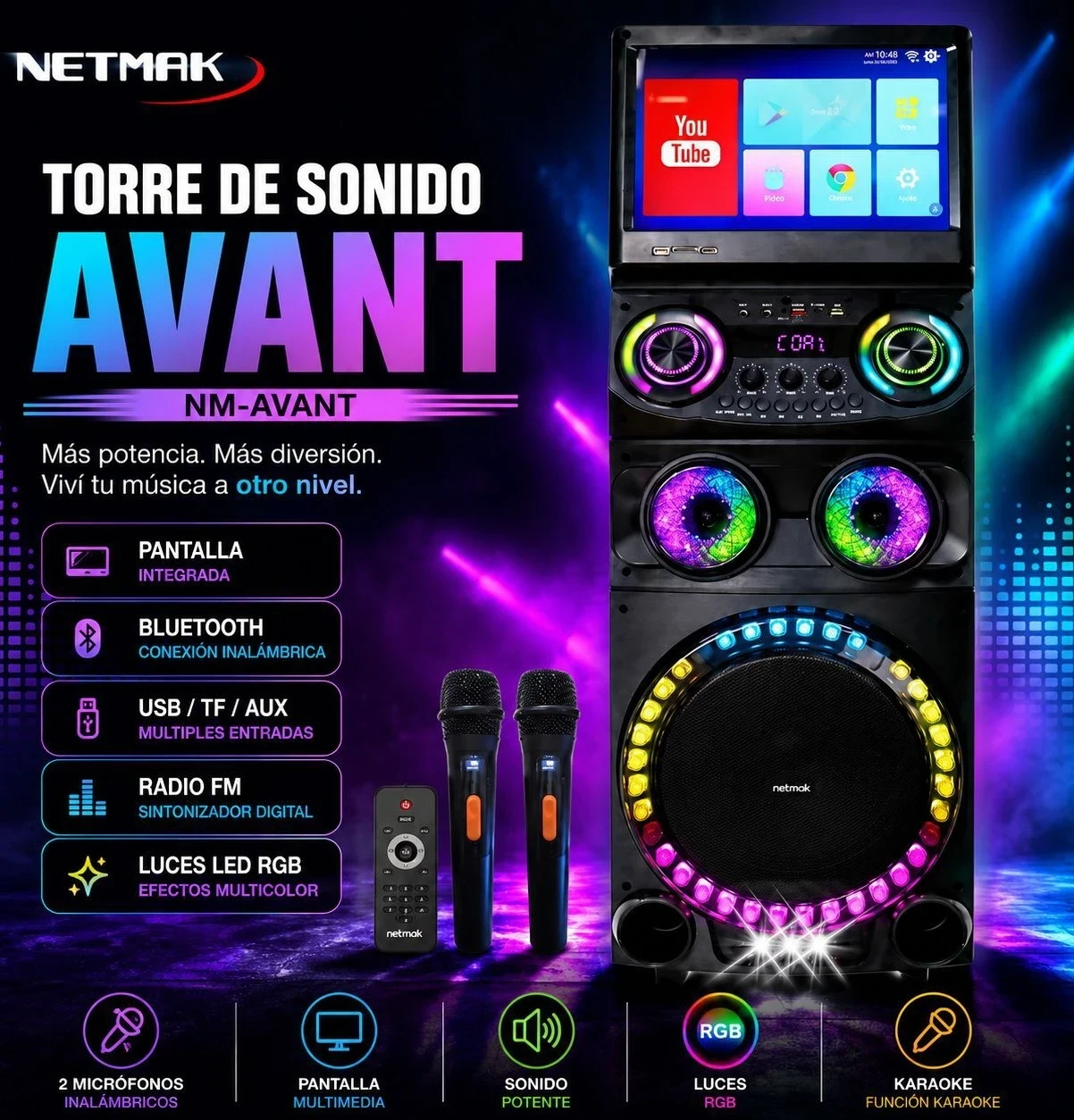 Torres de sonido Netmak Avant c/pantalla NM-AVANT