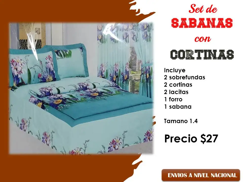 Sabanas para cama de 1.4., con cortina 