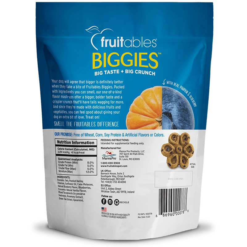 FRUITABLES DOG TREATS BIGGIES PUMPKIN & BLUEBERRY 16 OZ 2