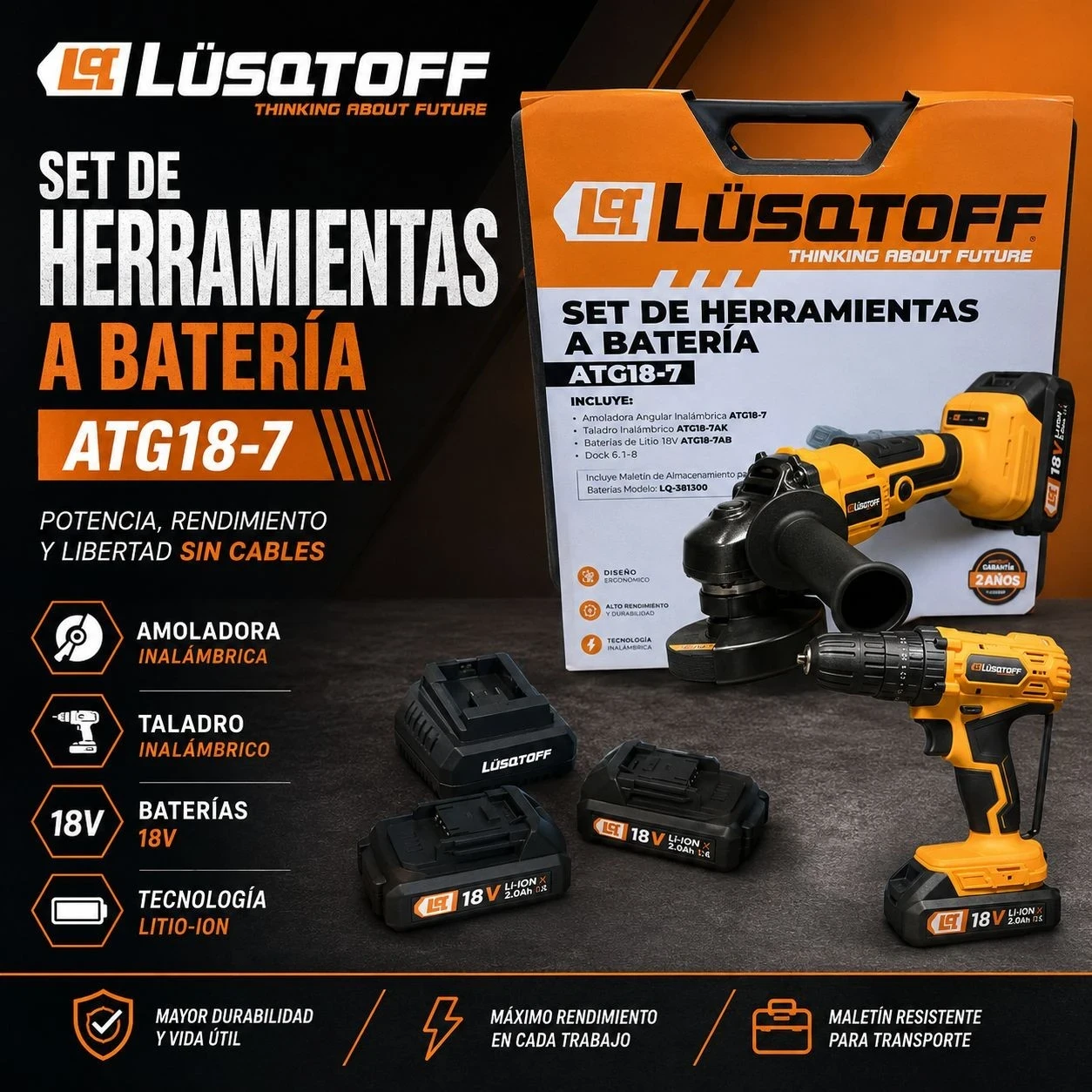 SET HERRAMIENTAS A BATERIAS LUSQTOFF ATG18-7