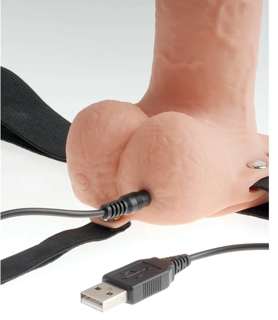 9" Hollow Rechargeable Strap On with Balls 6