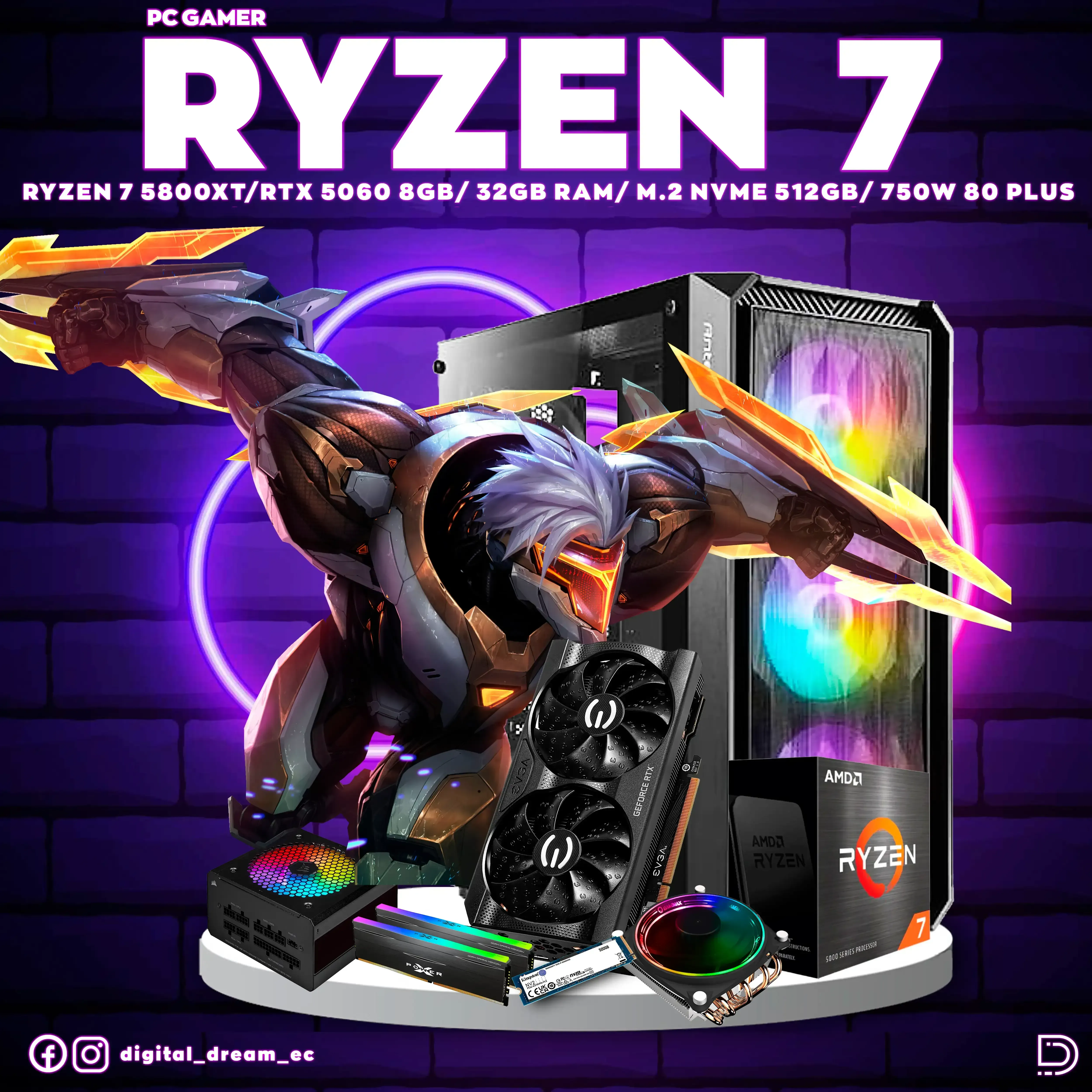 RYZEN 7 5800XT RTX 5060 8GB RAM 32GB 
