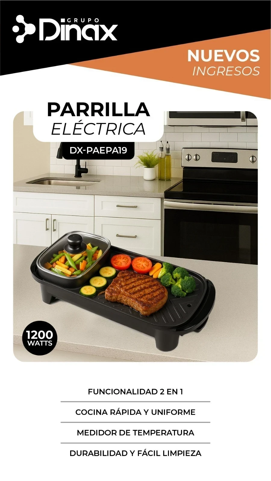 PARRILLA ELECTRICA DINAX 2 EN 1 C/ OLLA