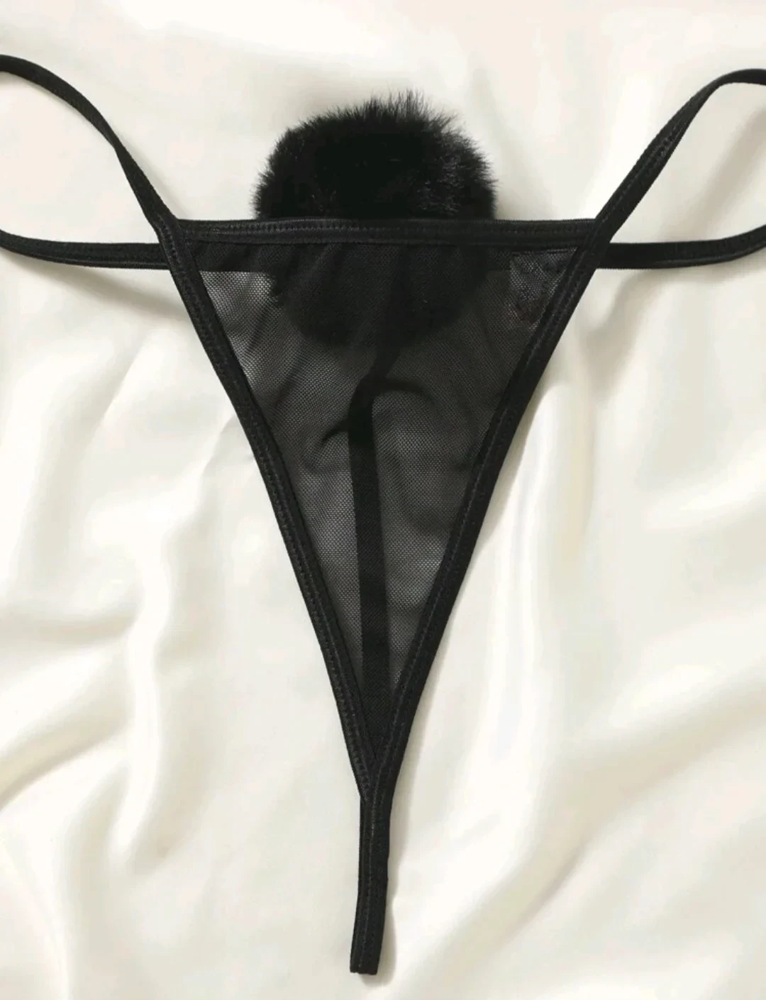 Tanga pompón negra, tallas L  2