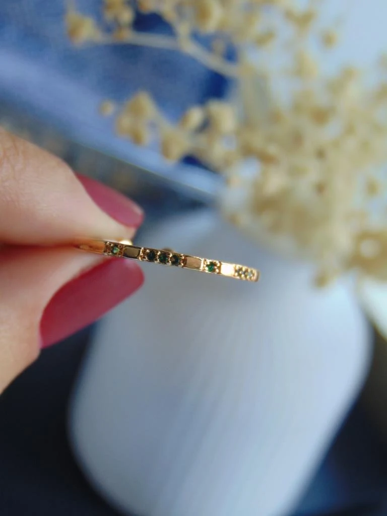ANILLO ACERO DOR DELG PUNTOS  MICROCIRCONES VERDES    2