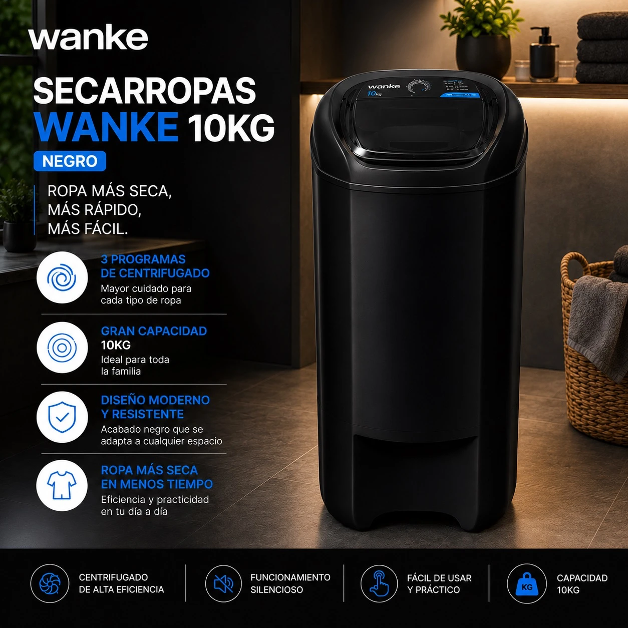 SECARROPAS WANKE 10 KG NEGRO 