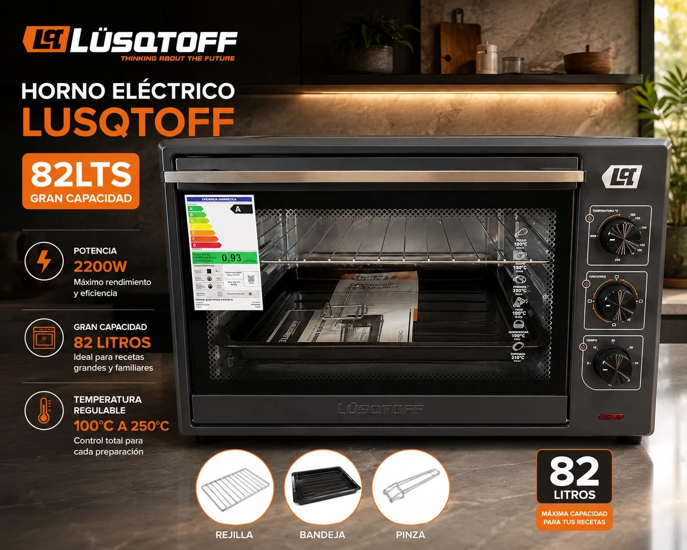 HORNO ELECTRICO LUSQTOFF 82lts NEGRO