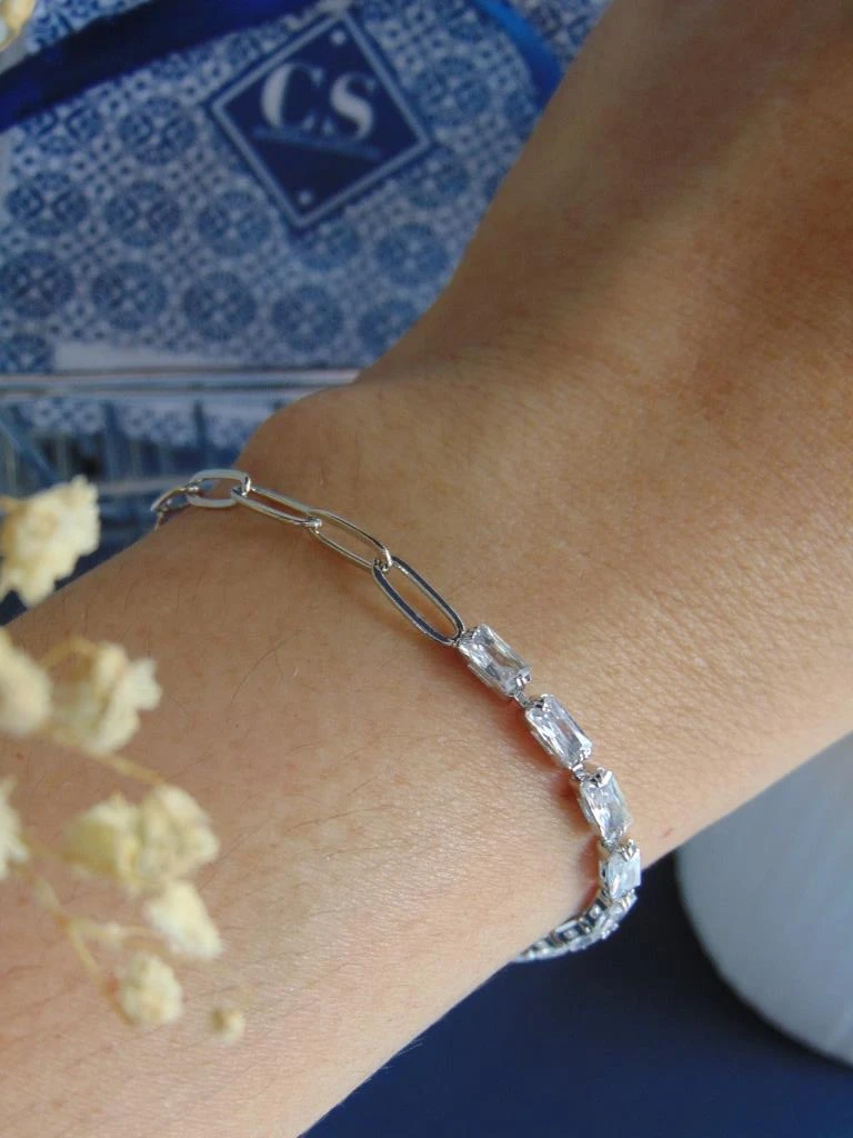 PULSERA RODIO PLATE MITAD BAGUET ESLABON OVALADO 2MM | 17CM LARGO 2