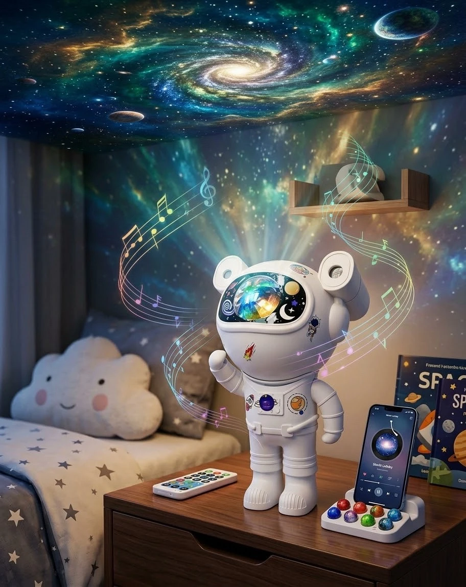 Astronauta proyector, bocina. con control remoto. 