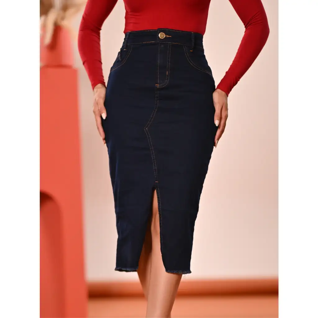 Saia Jeans evangélica com fenda  4