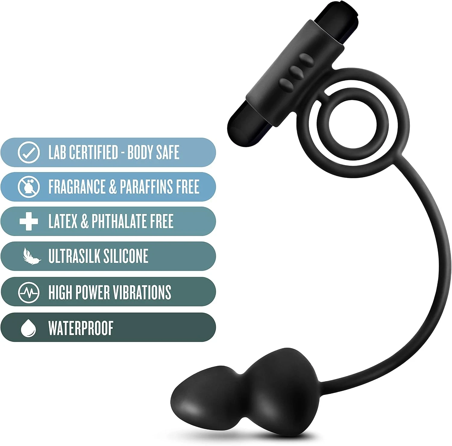 Anal Adventures Platinum - Silicone Anal Plug with Vibrating C-Ring - Black 2