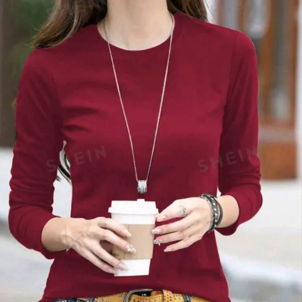 SHEIN LUNE Camiseta De Manga Larga Con Cuello Redondo En Color Sólid