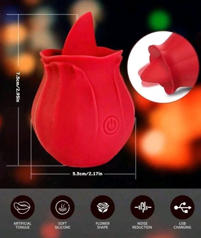  Juguete sexual vibrador de lengua que lame el clítoris en forma de rosa para mujeres
