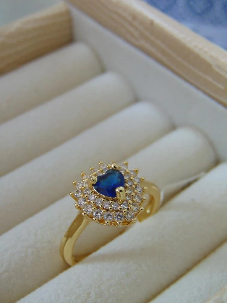 ANILLO ACERO DOR CORAZON AZUL MICROCIRCONES BLANCO 2