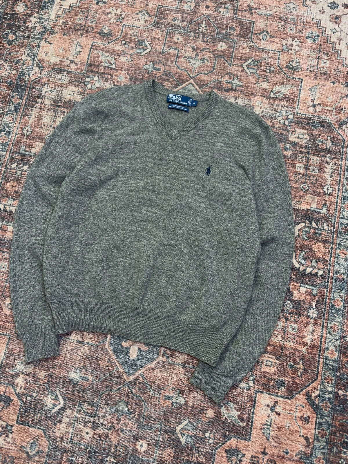 POLO RALPH LAUREN 100% LAMBSWOOL V-NECK SWEATER 2