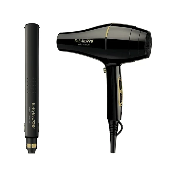 Combo BABYLISS PRO NΑΝΟ Titanium black PLANCHITA +SECADOR