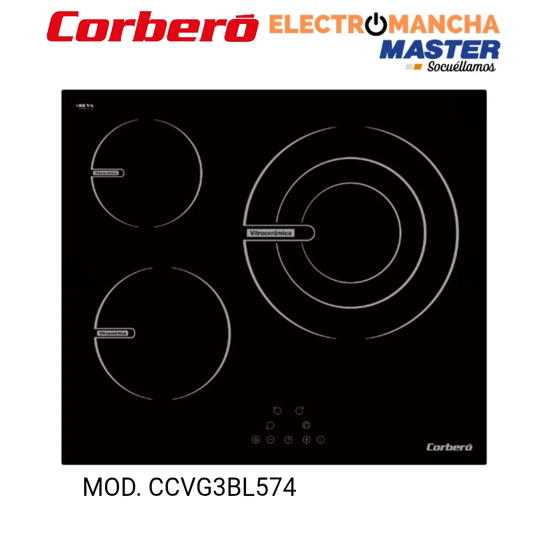PLACA VITROCERAMICA CORBERO CCVG3BL574  3 FUEGOS 