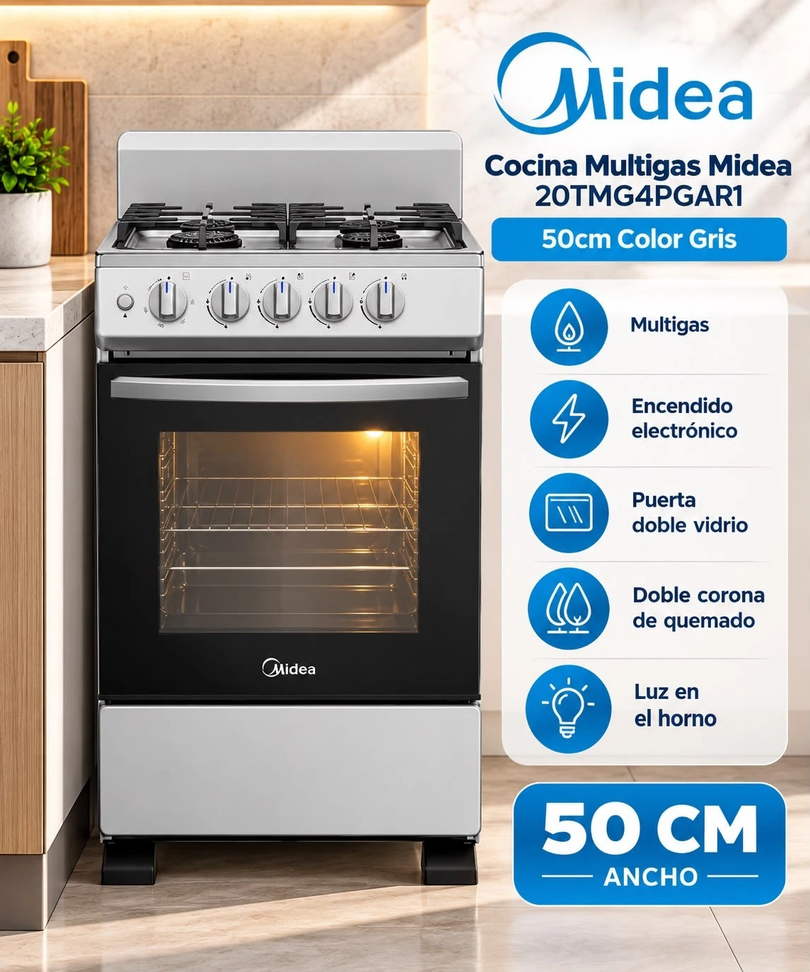 COCINA MIDEA 20TMG4PGAR1 50CM MULTIGAS ‼️SOLO POR PEDIDOS ‼️ 