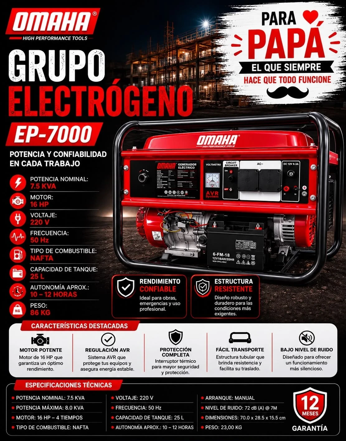 GRUPO ELECTROGENO OMAHA EP-7000*