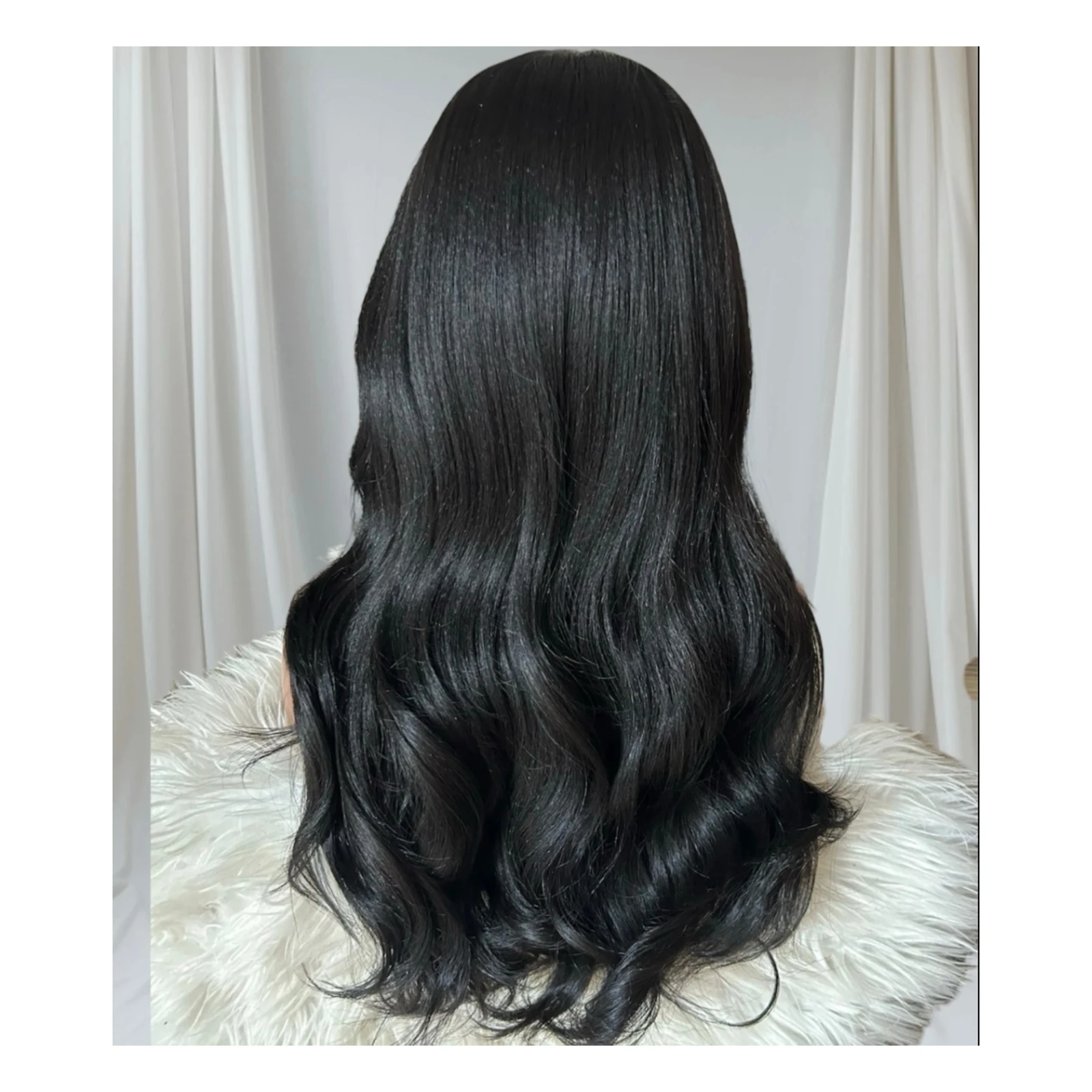 Peluca Semi natural yaki en color negro de 24 pulgadas, frontal lace 13x6 3