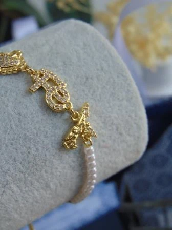 PULSERA RODIO DOR DIJES RELIGIOSOS PULSO PERLAS 3