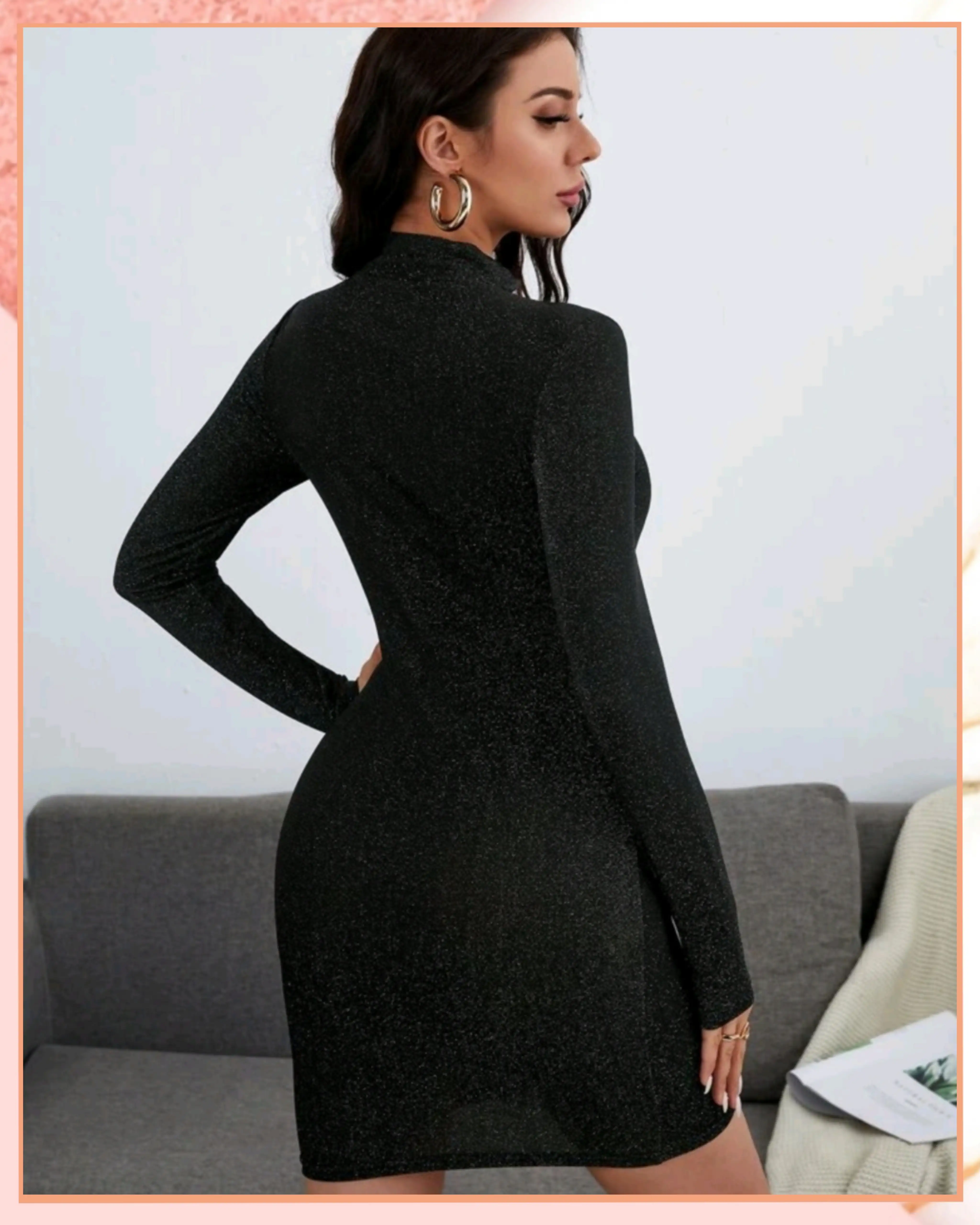 S / M - Vestido ajustado brillante, cuello alto. 2