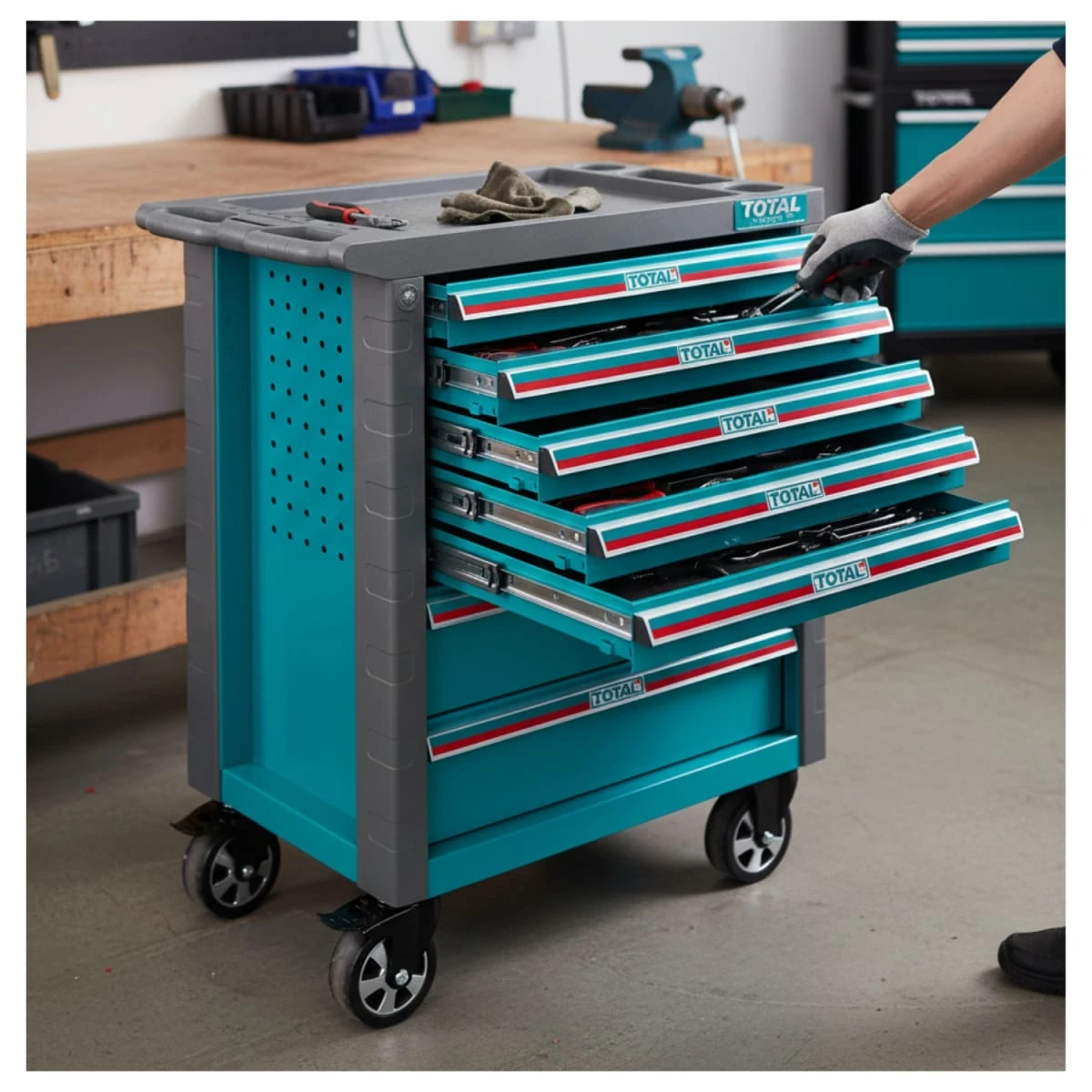THPTCS83692 Gabinete metalico 7 cajones + llave de impacto 850nm + 369 herramientas total  7