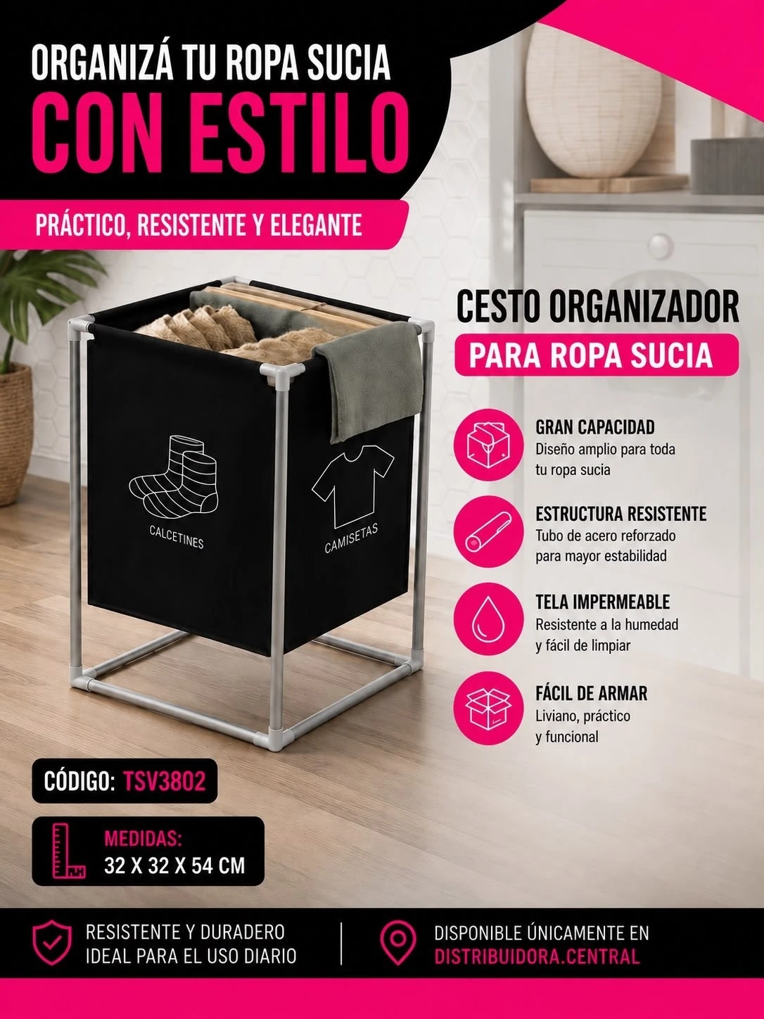 CESTO PARA ROPA SUCIA TSV3802