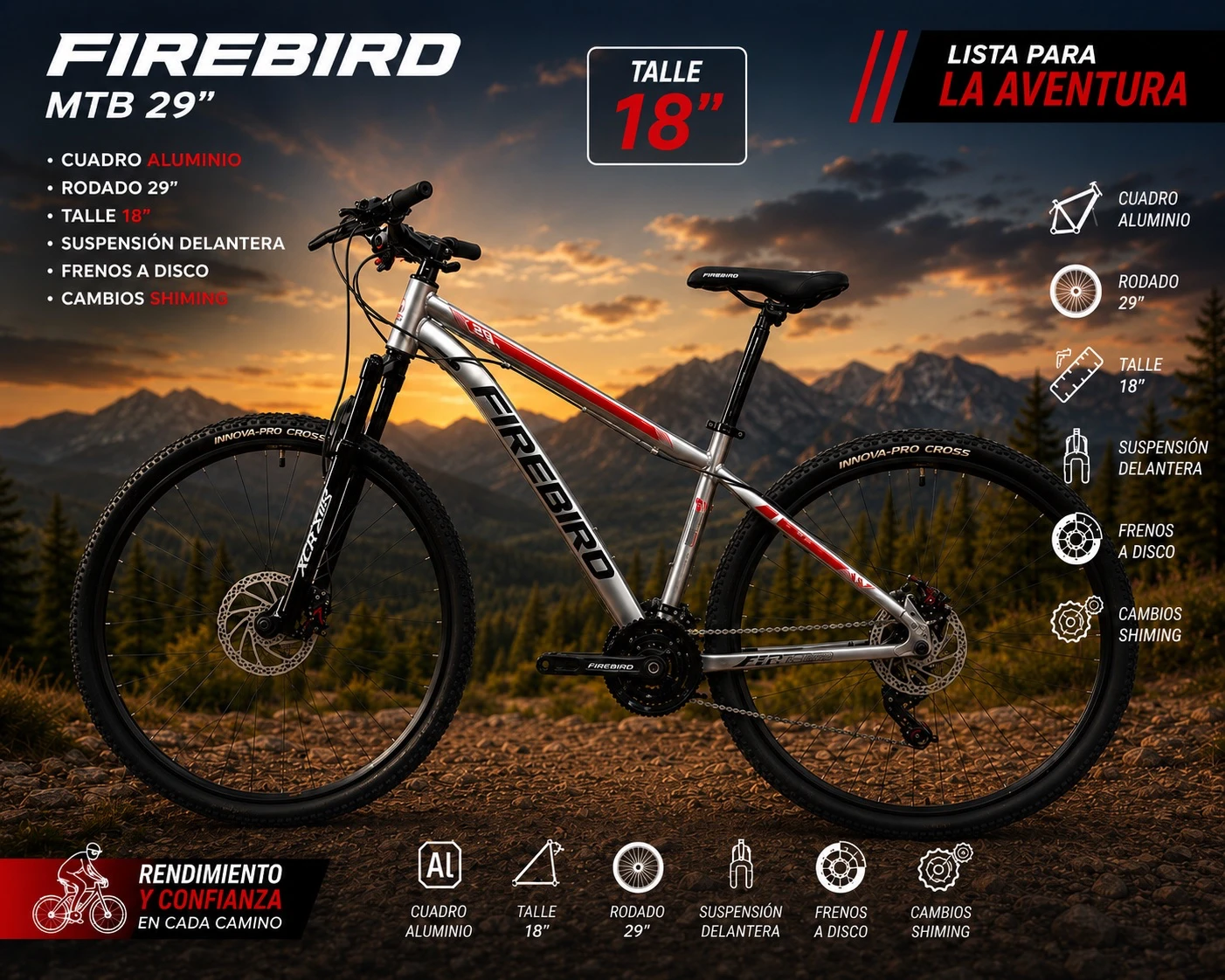 BICICLETA FIREBIRD ROD 29 TALLE 18 