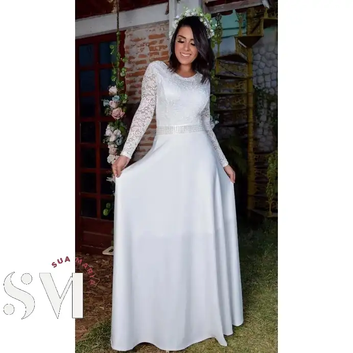 Vestido de noiva longo renda 