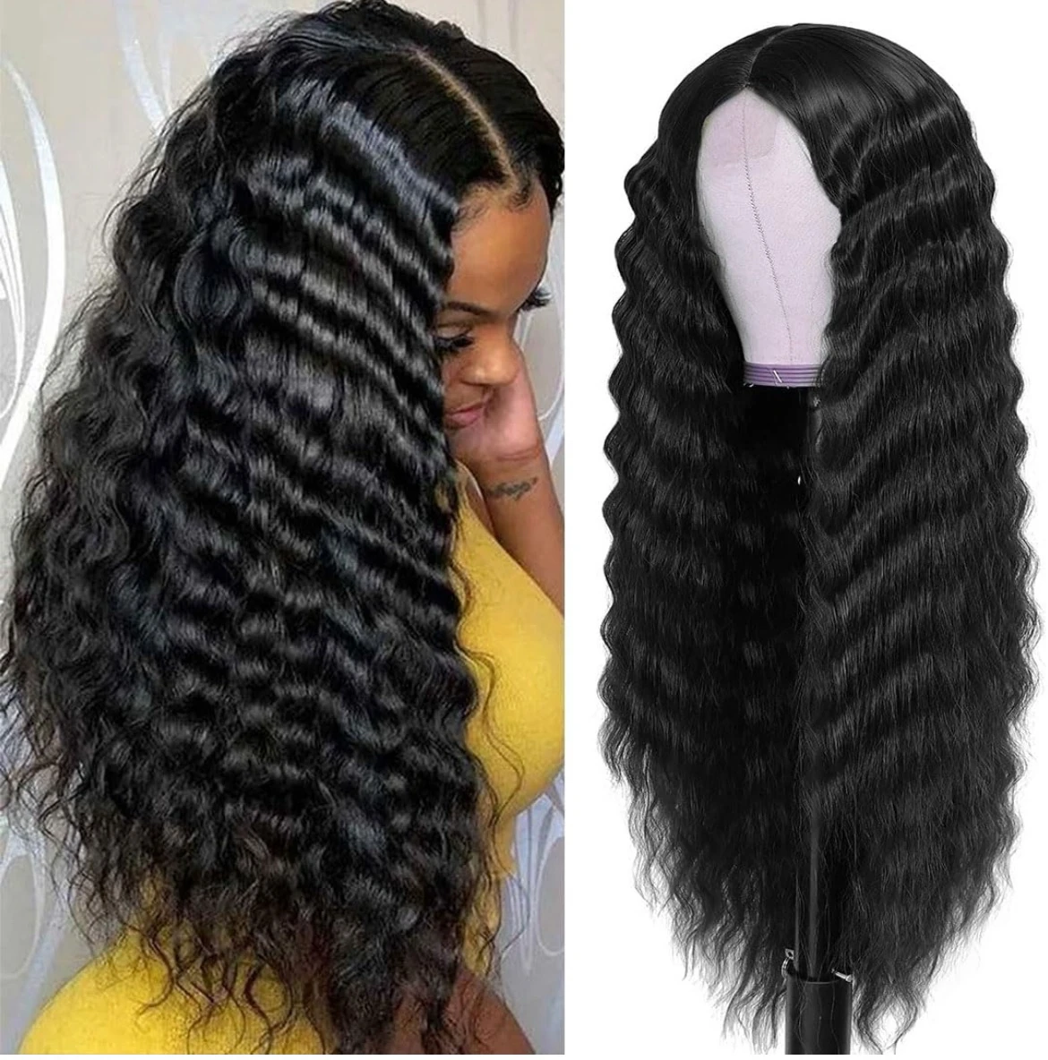 Peluca semi de 26 pulgada rizos ondulado  