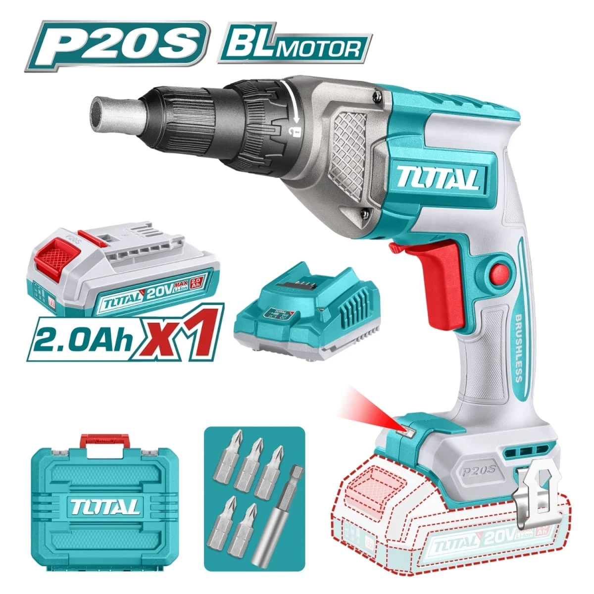 TDSLI204281 Atornillador para drywall 1/4" 30nm + baterias 20v total 