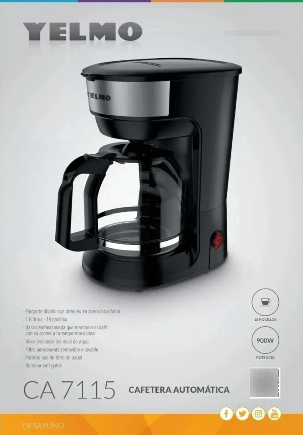 CAFETERA YELMO 900W 1.8LTS