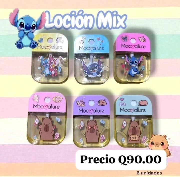 LOCION MIX 6 UNIDADES DE DISEÑO KAWAII