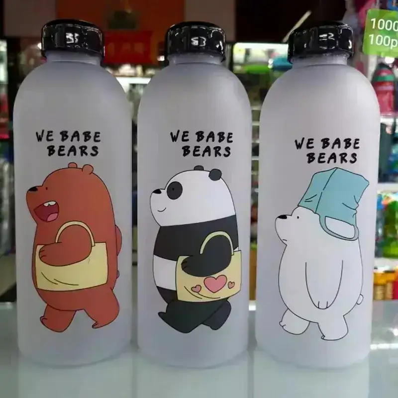 Linda taza de oso Panda, botellas de aqua de 1000ml con/sin pajita, botella de agua de dibujos animados, vasos esmerilados, coctelera de proteínas a prueba de fugas 4