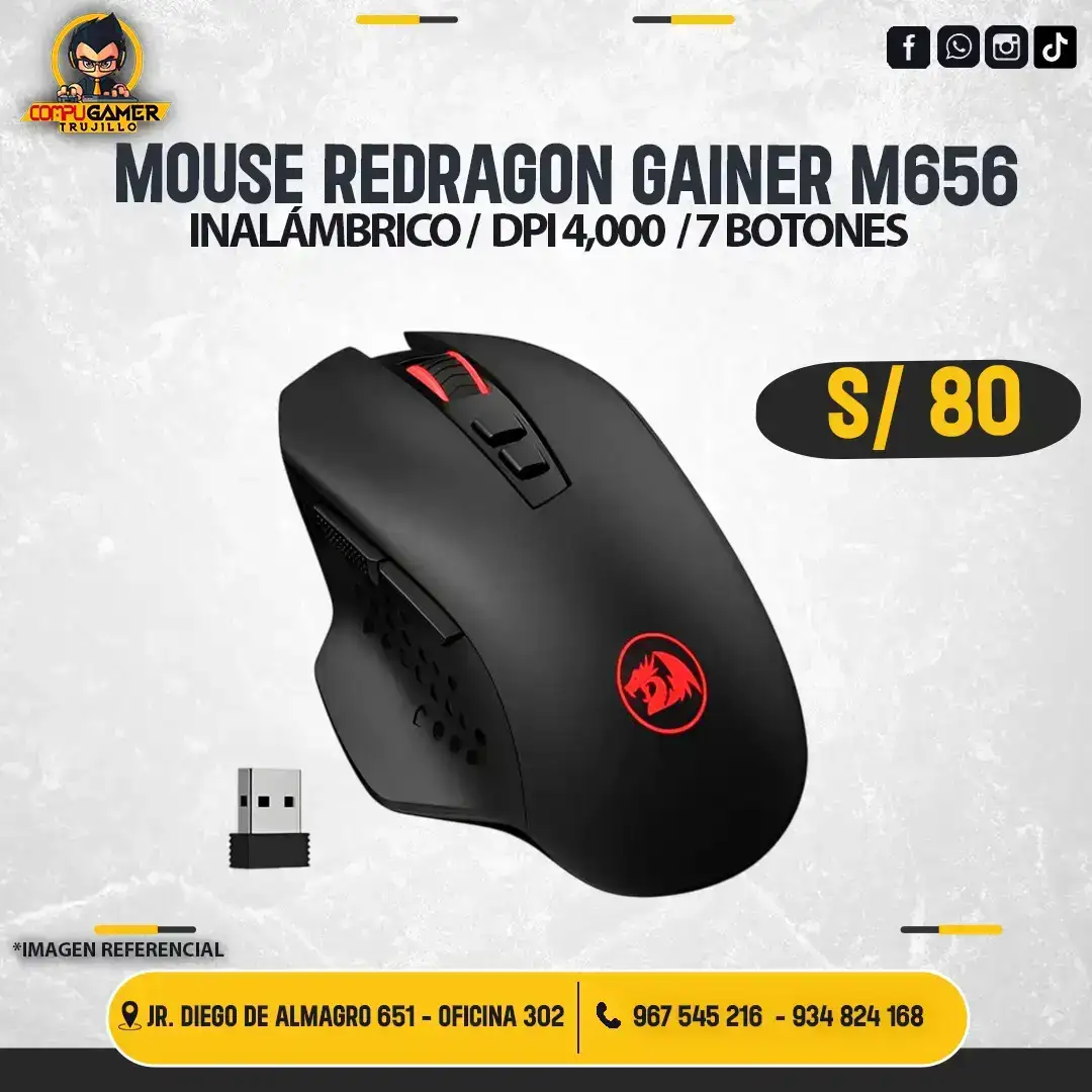 MOUSE INALÁMBRICO GAMER REDRAGON GAINER M656 RGB BLACK