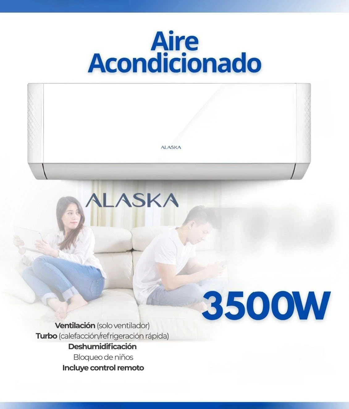 AIRE ACONDICIONADO ALASKA 3500W ON/OFF FRIO/CALOR