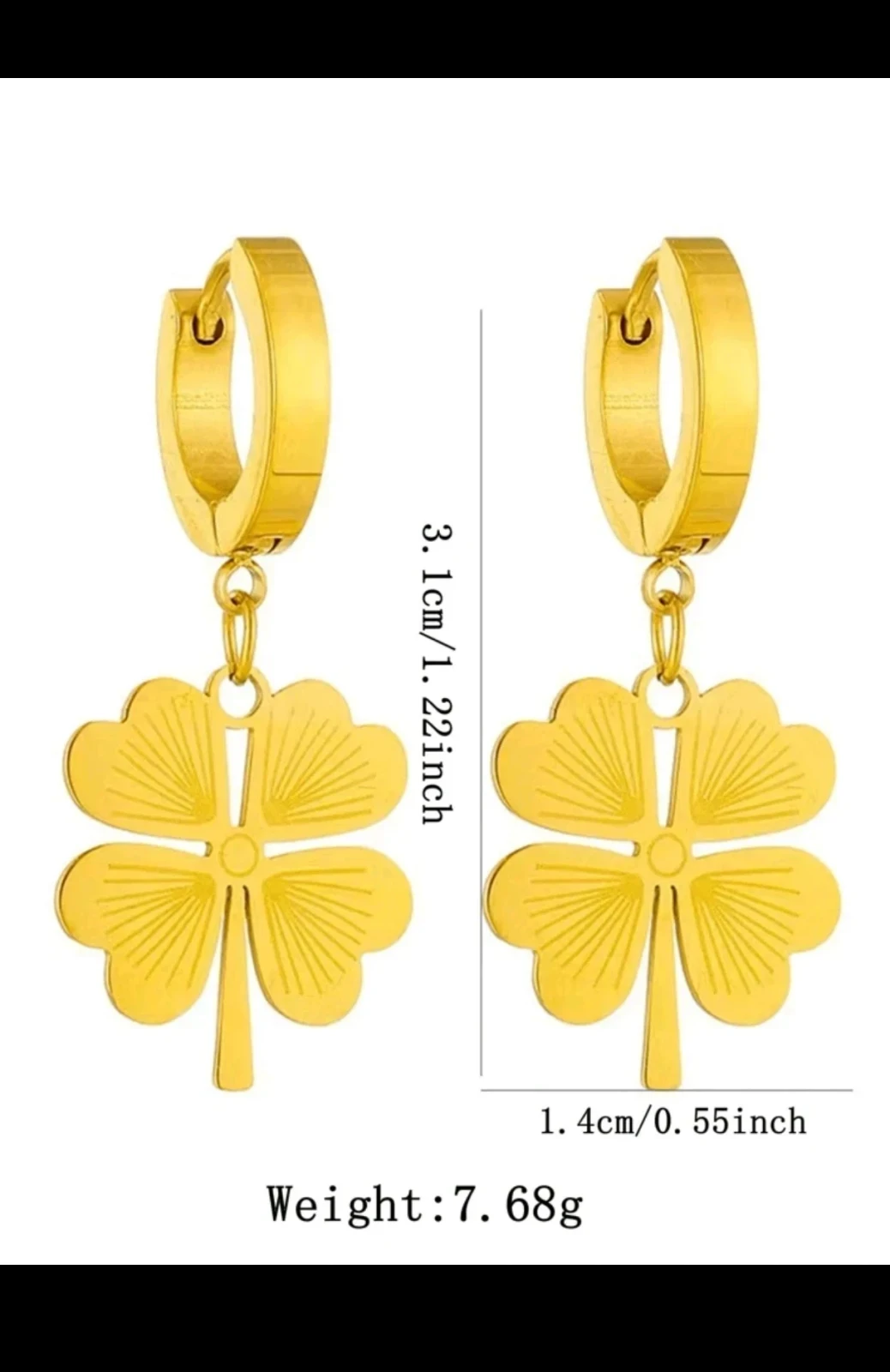 Set de Joyería Trébol de Cuatro Hojas - Cadena y Zarcillos en Acero Inoxidable Baño de Oro 18K 7