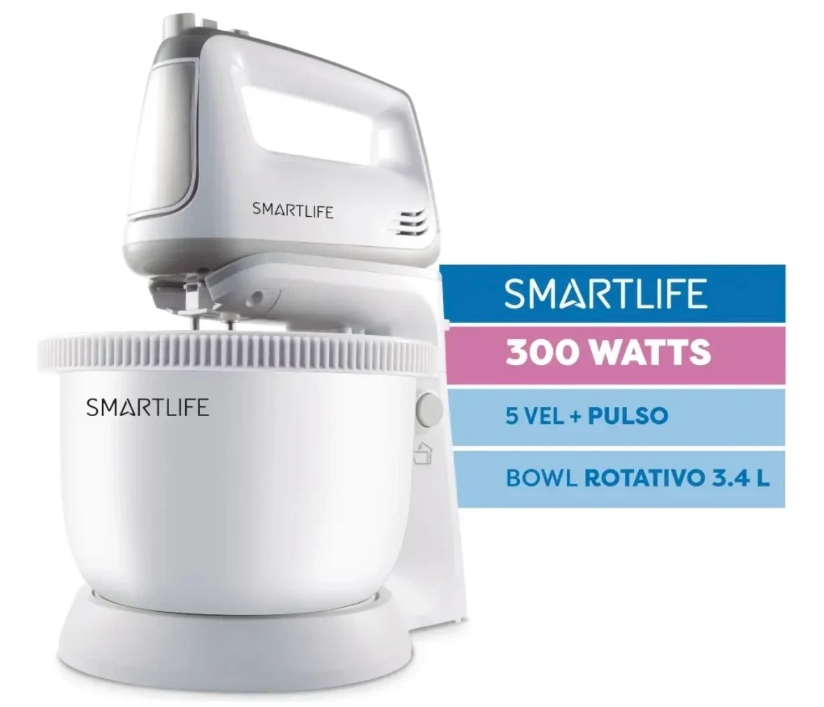 SI-hm5035pn Batidora Pedestal Smartlife SI-hm5035pn 300w 5 Velocidades Color Blanco Frecuencia 50 Hz x 60 Hz